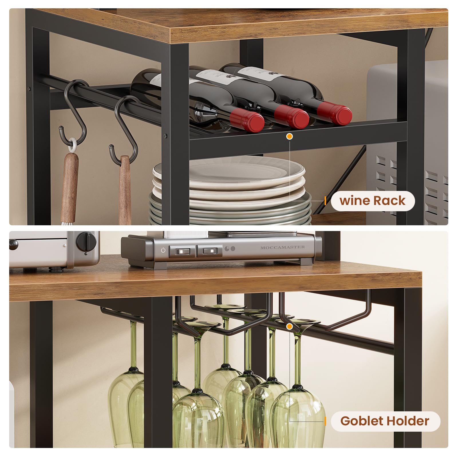 Baker's Rack with Power Outlet and LED Light