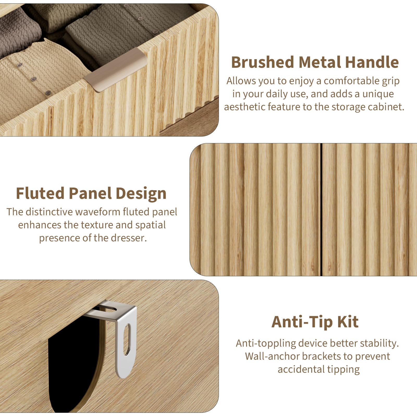 Fluted 9-Drawer Dresser 59.1" Wide Modern Chest with Metal Handle