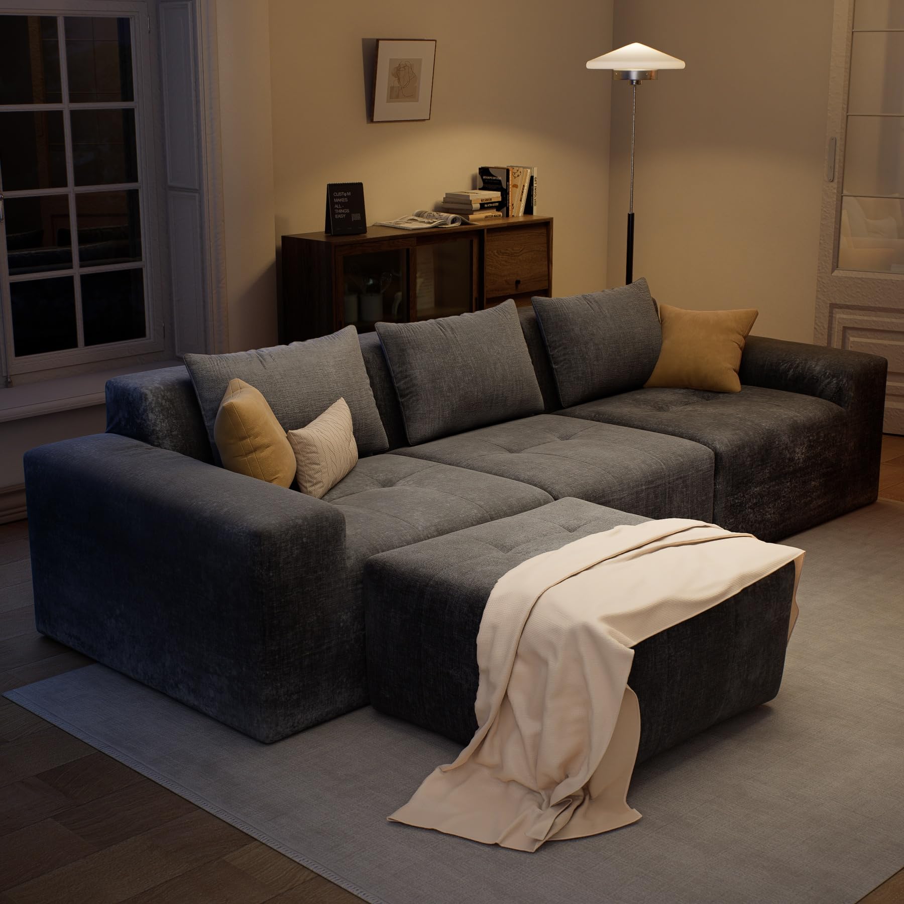 108" Modular Sectional Sofa with Deep Seat and Ottoman