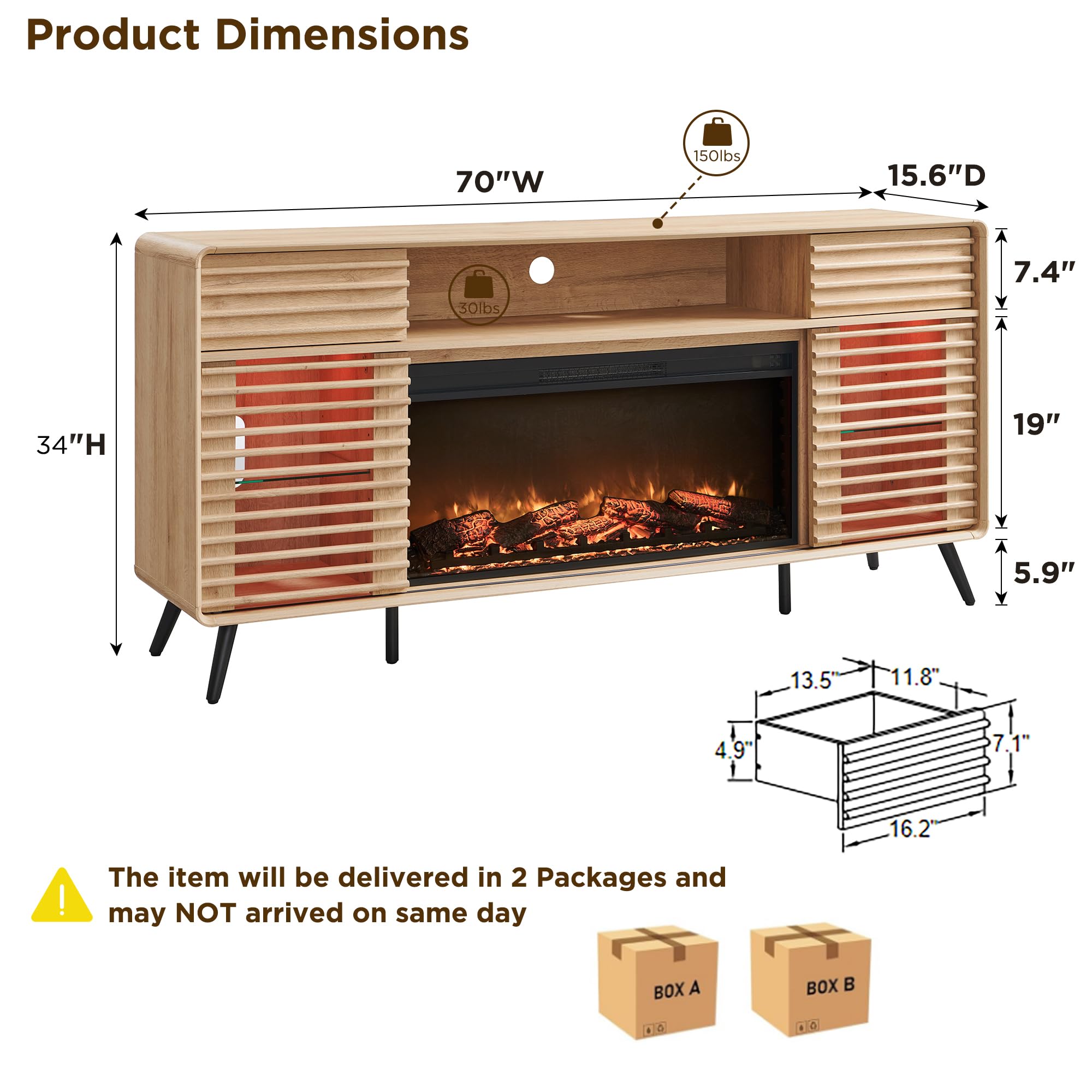 70" Fireplace TV Stand with Electric Fireplace