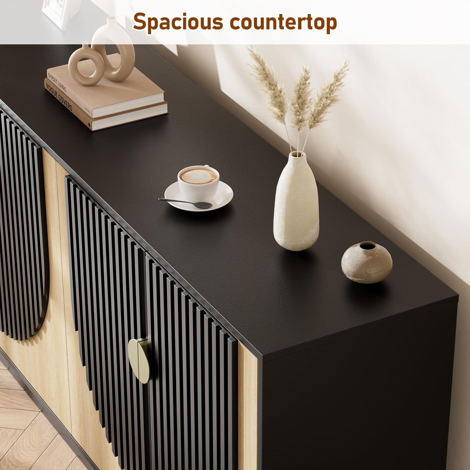 63 Inch Fluted Buffet Cabinet with Storage