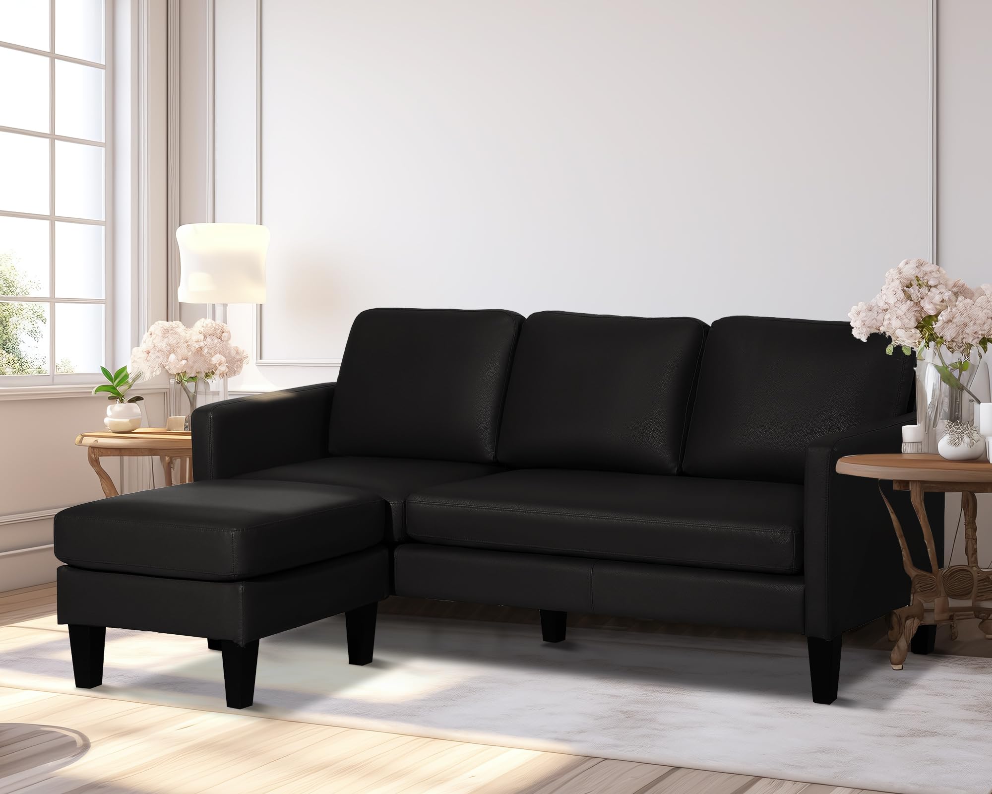 Faux Leather L-Shaped Sectional Sofa with Reversible Chaise