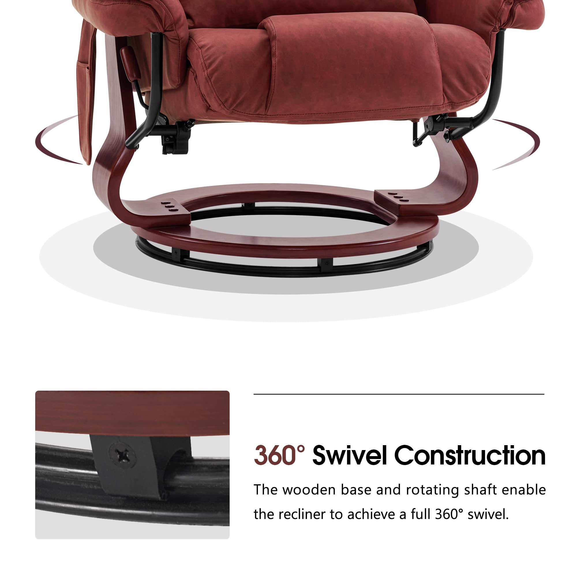 Swivel Recliner with Ottoman and Massage