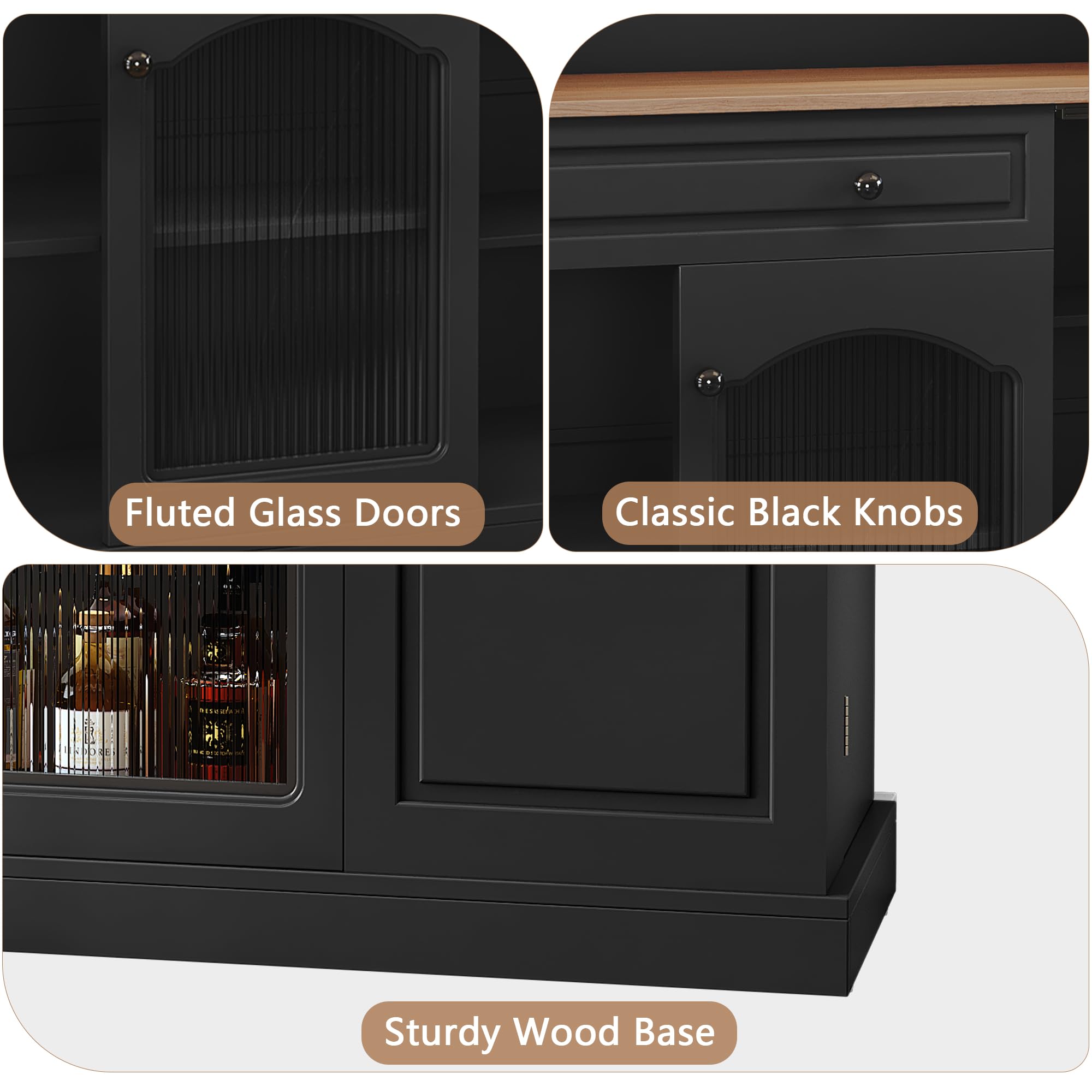 Coffee Bar Cabinet with Storage and Glass Doors