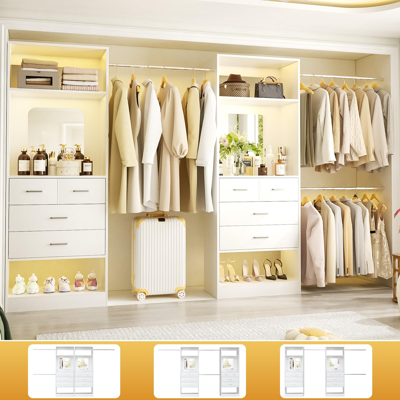 Walk-In Closet Organizer with 8 Drawers and Mirror