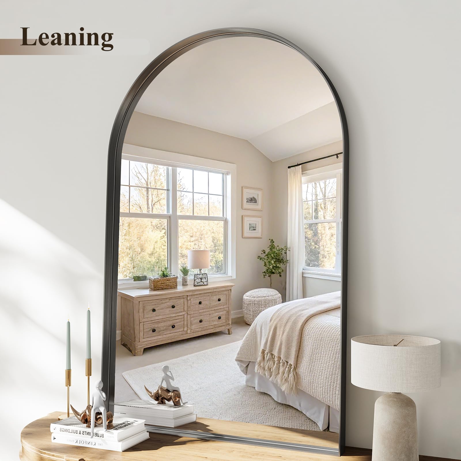 Arched Wall Mirror 30x48 Black Aluminum Frame