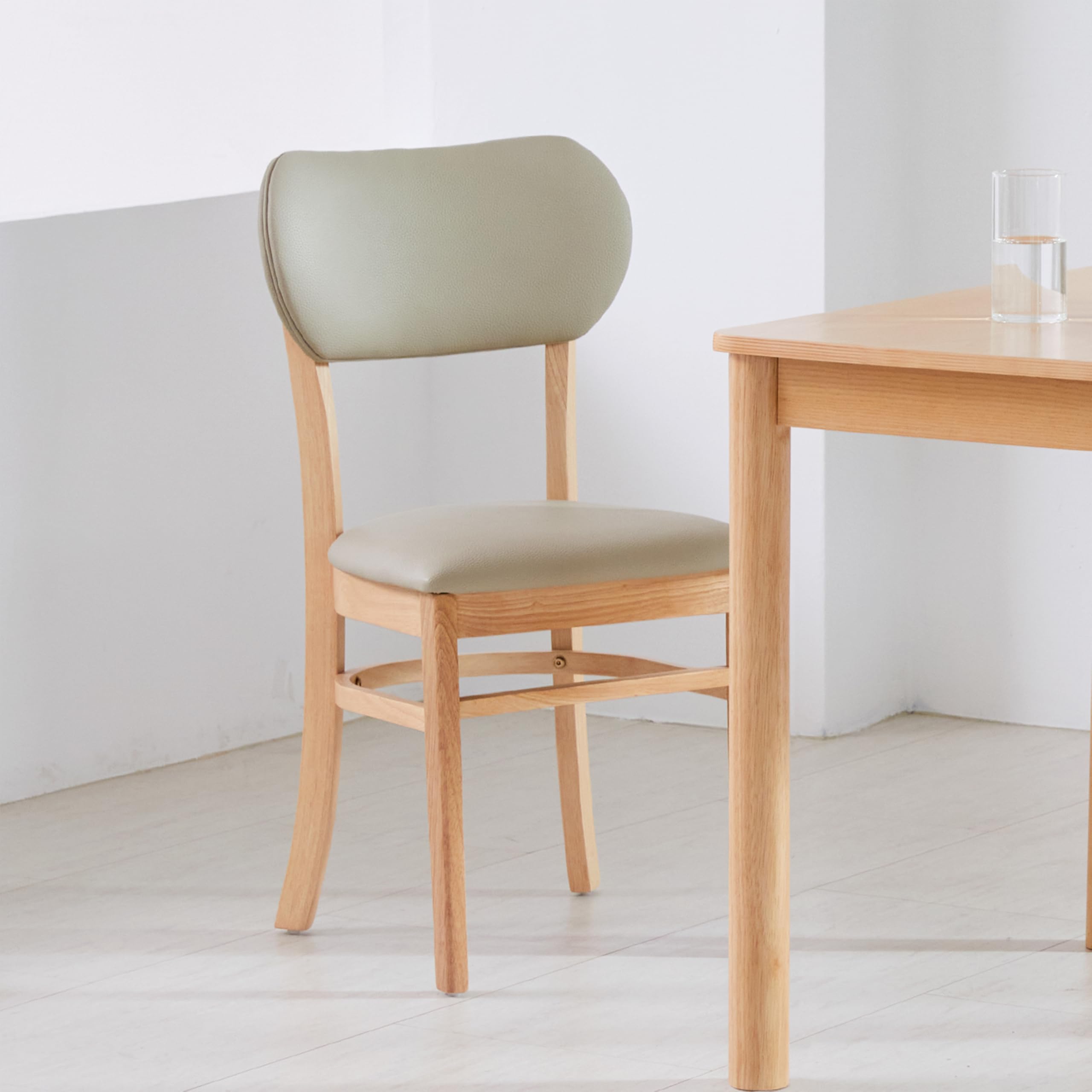 Tony Dining Chair Set of 2 - Solid Oak PU Leather Upholstered