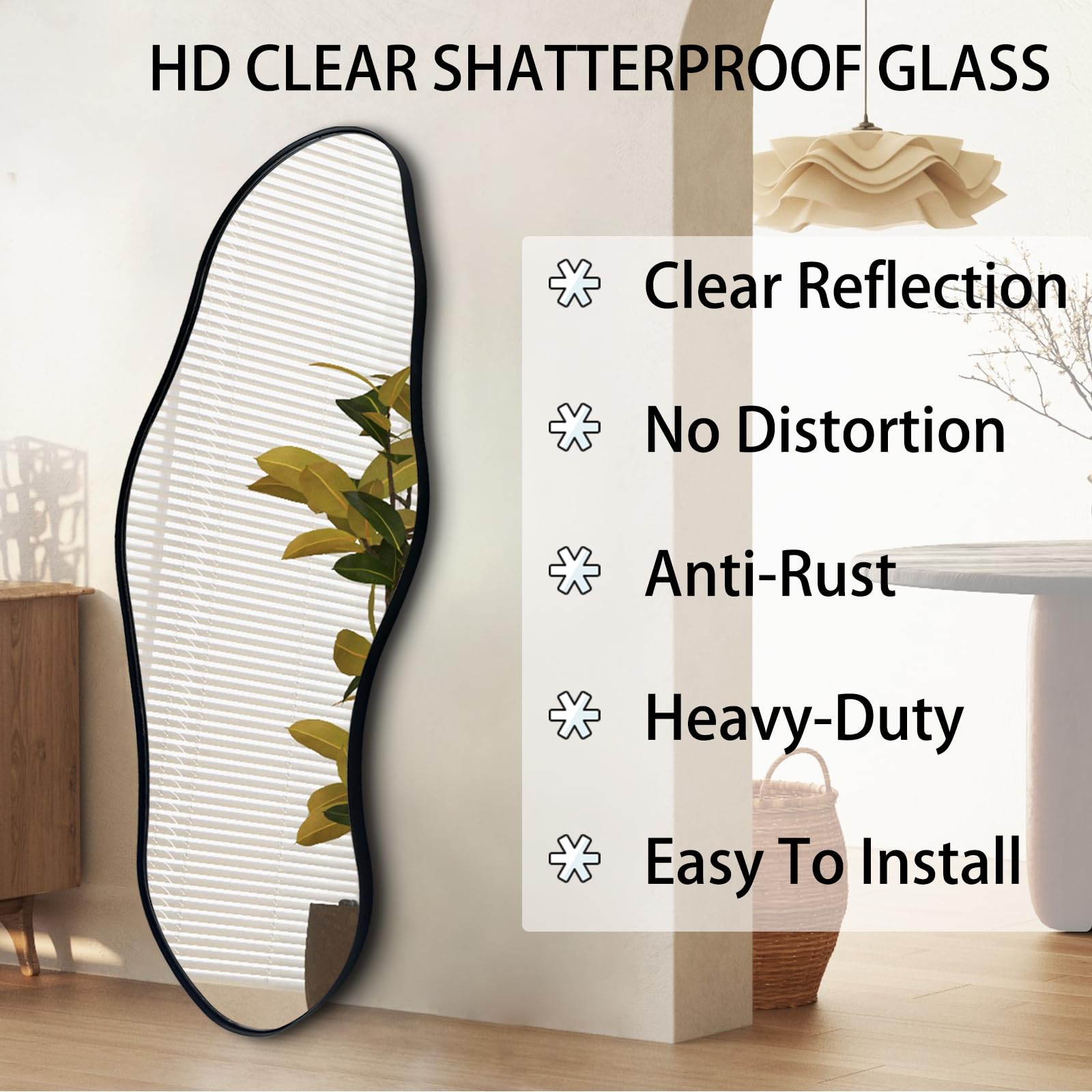 Irregular Asymmetrical Wall Mirror 47x20.5 Inch Metal Frame