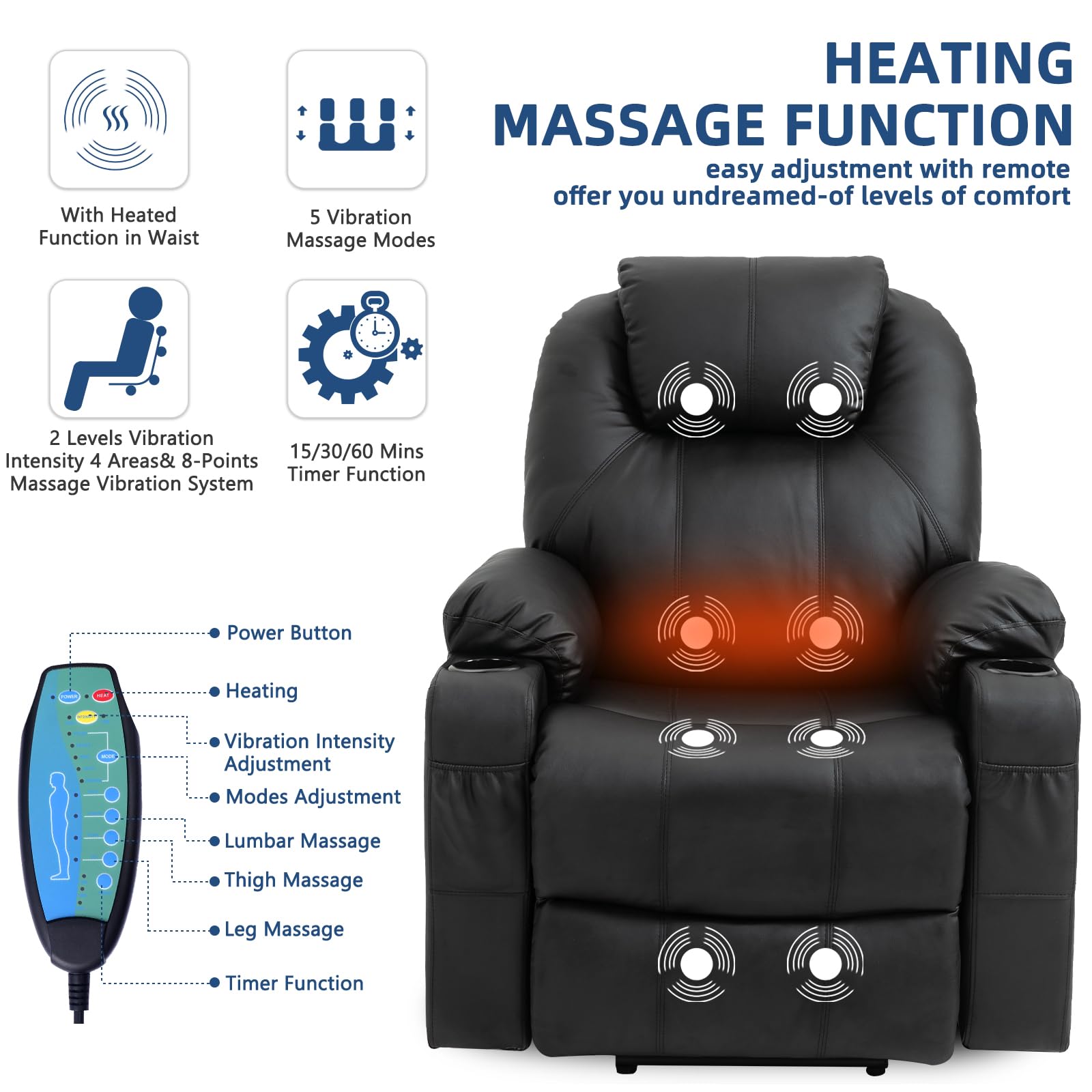 Power Lift Recliner Chair with Massage and Heat