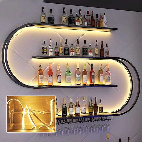 Wall Mounted Wine Rack with LED Light