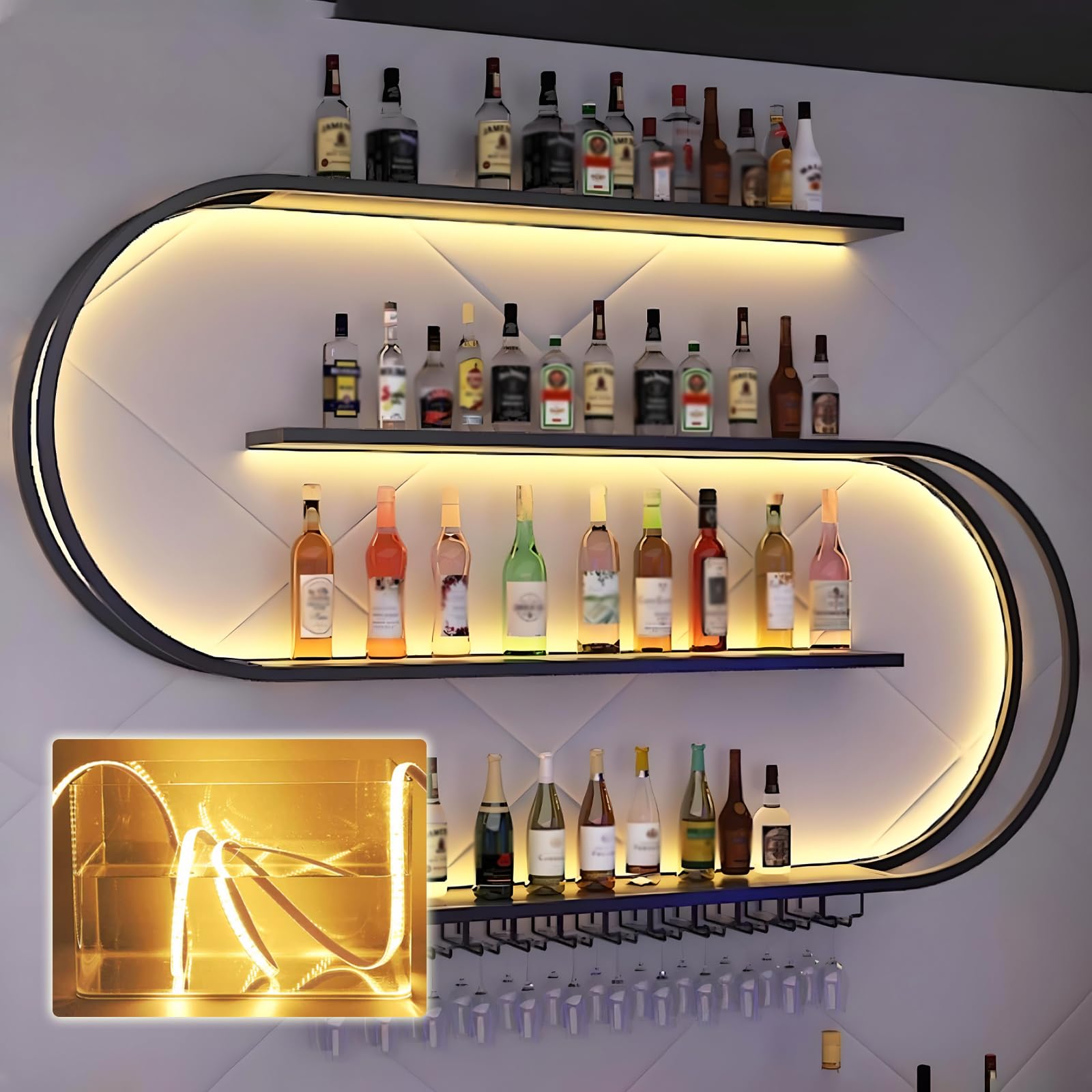 Wall Mounted Wine Rack with LED Light