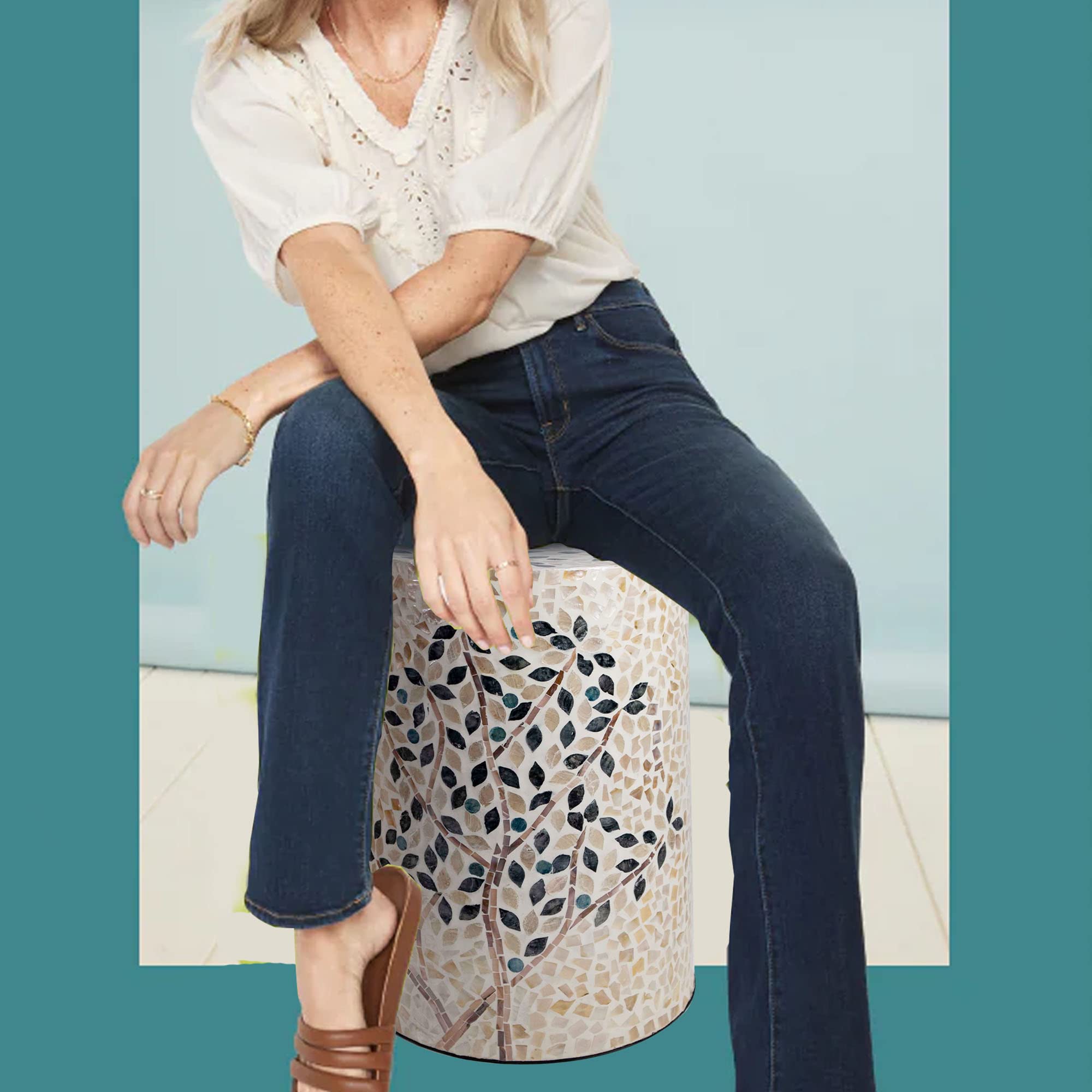 Mother of Pearl Cylinder Drum End Table