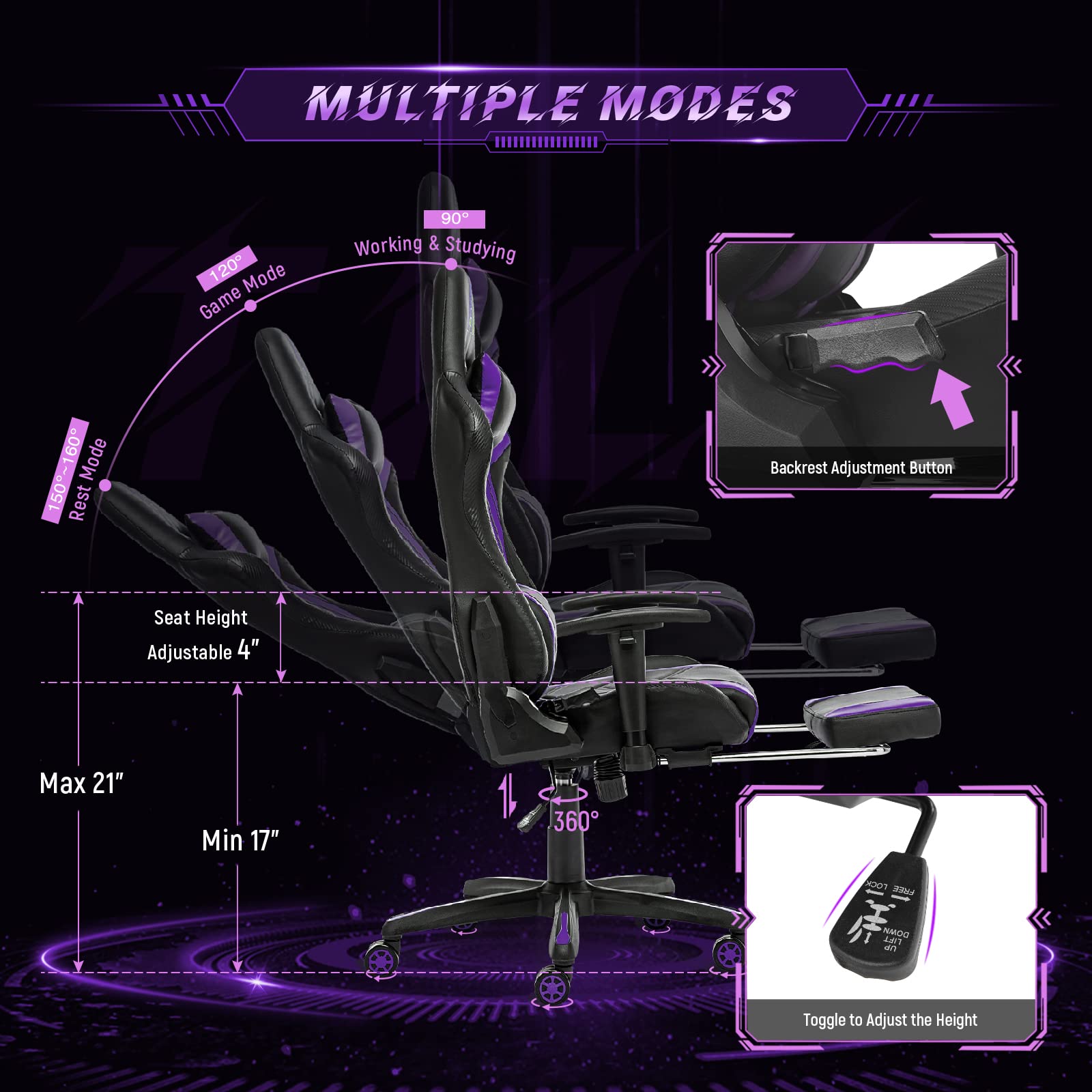 High Back Ergonomic Gaming Chair with Footrest