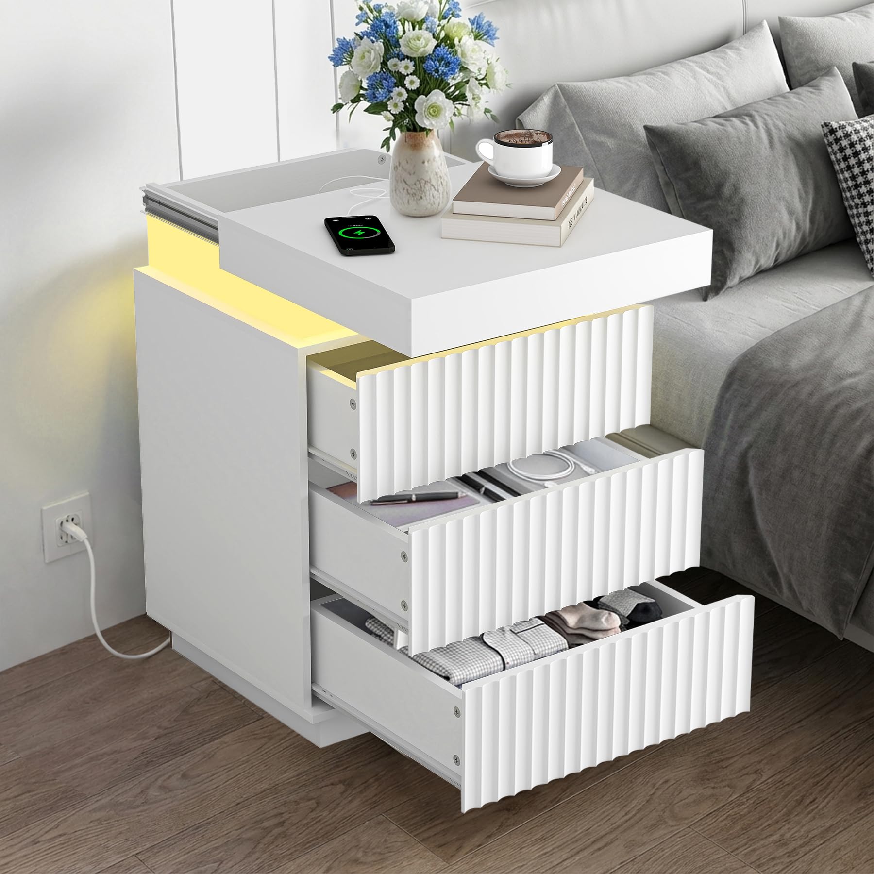 LED Nightstands with Charging Station