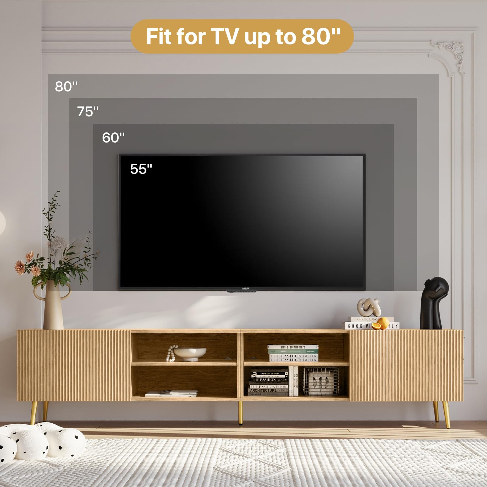 86 Inch TV Stand with Adjustable Shelves and Storage