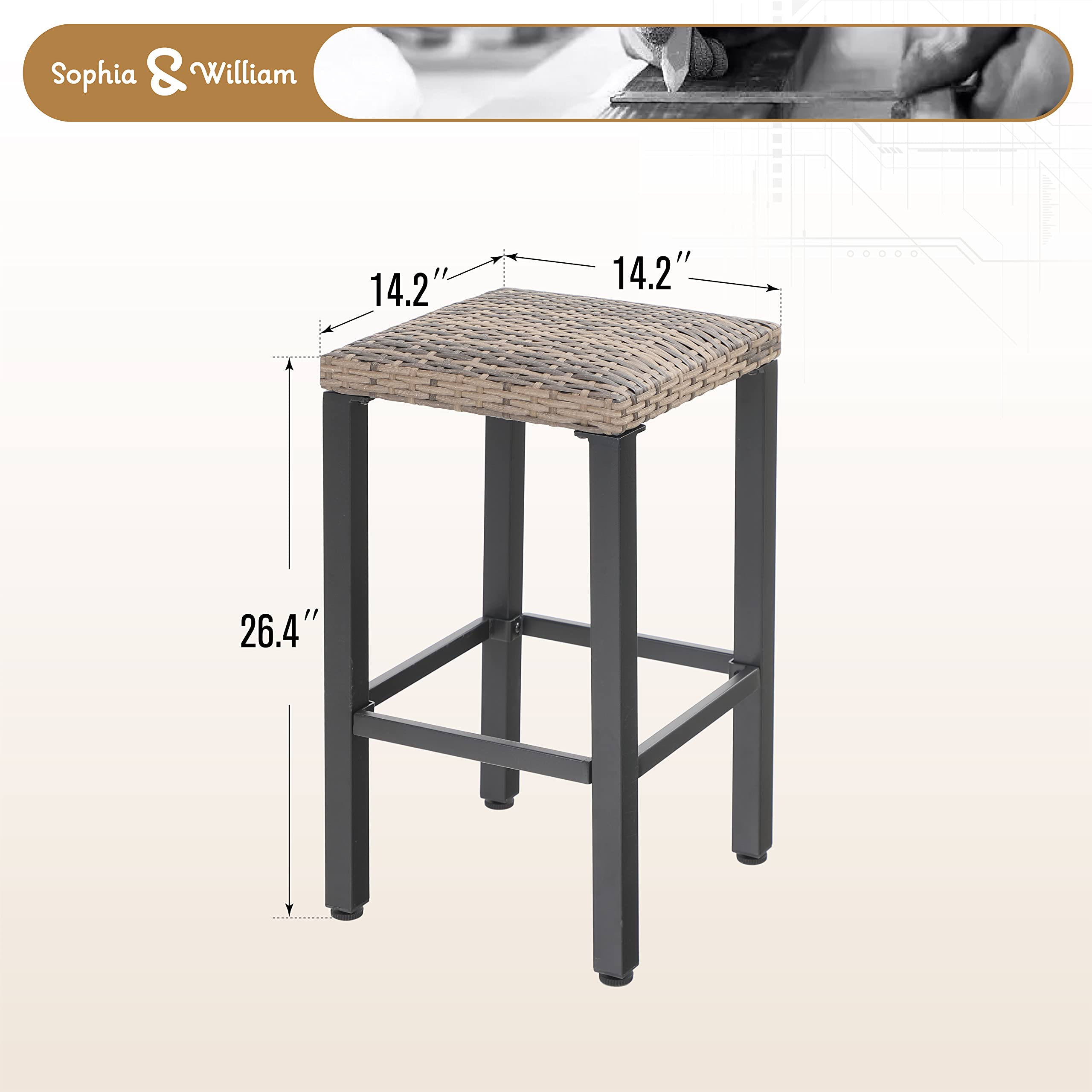 Outdoor Patio Bar Stools Set of 4 Counter Height Backless Rattan Wicker