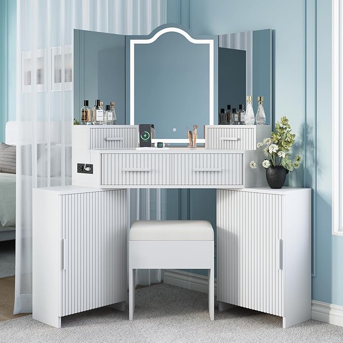 3-in-1 Vanity Table with Flip Mirror and Lights