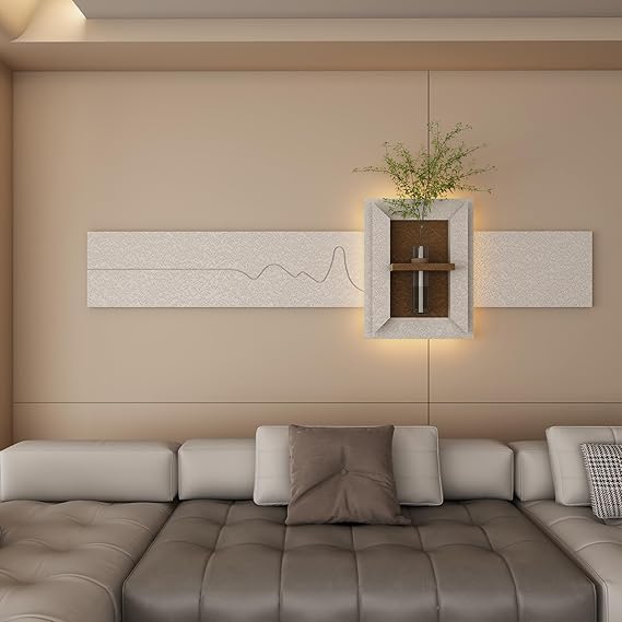 3D LED Wall Decor Sculpture with Artificial Plants and Glass Vase
