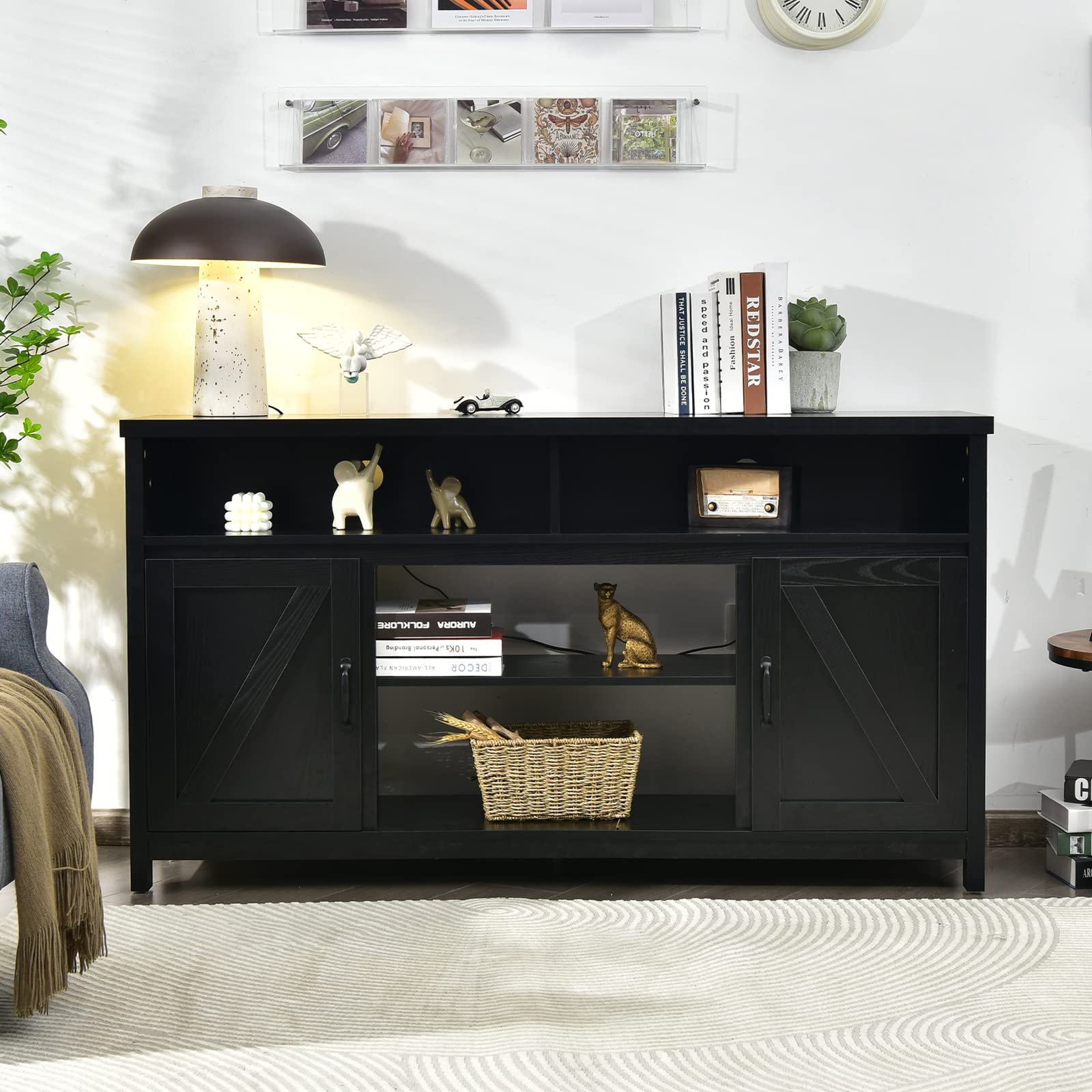 Modern Farmhouse TV Stand 59-Inch Storage Cabinet