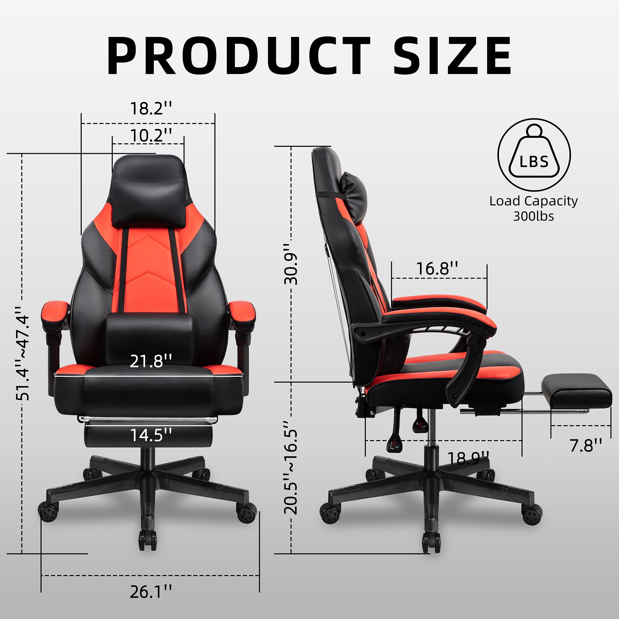 Ergonomic Gaming Chair with Footrest