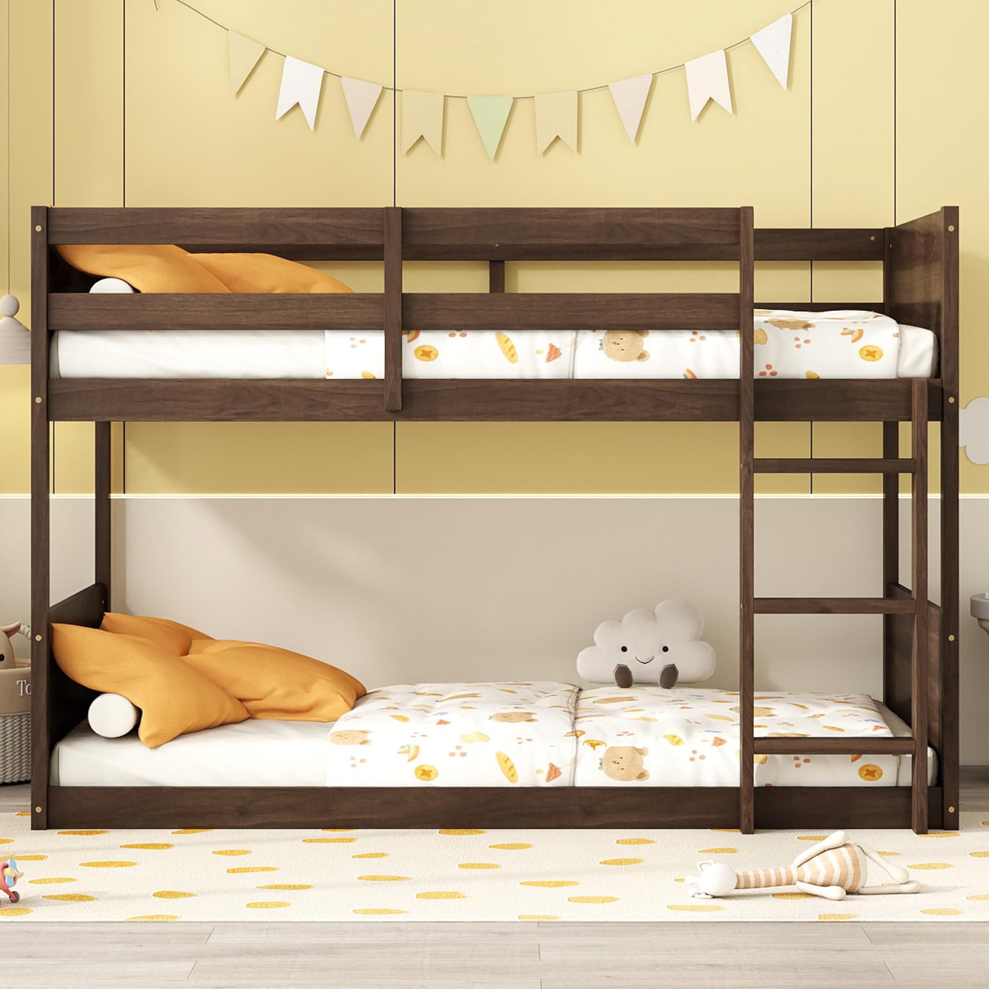 Twin Over Twin Bunk Bed with Panelled Headboard - Antique Oak