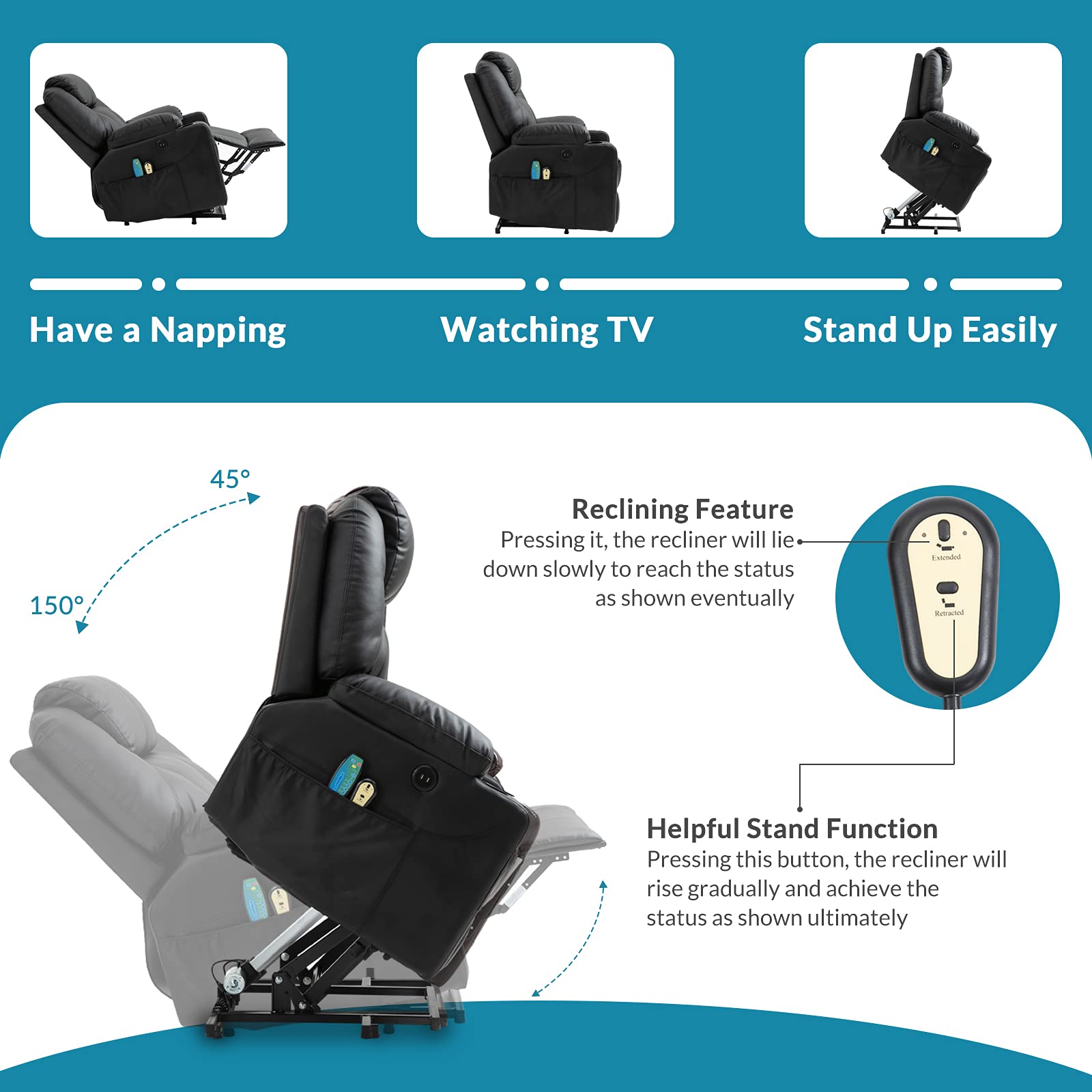 Power Lift Recliner Chair with Massage and Heat