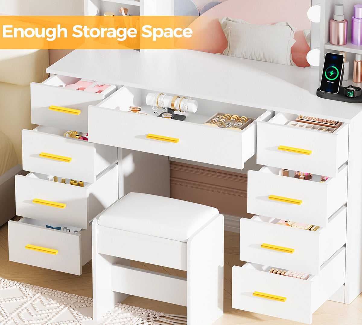 Makeup Vanity Desk with Lights and Mirror