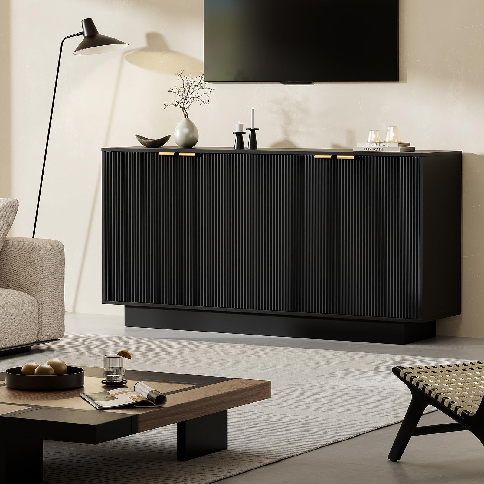 63" Fluted Sideboard Buffet Cabinet with Storage