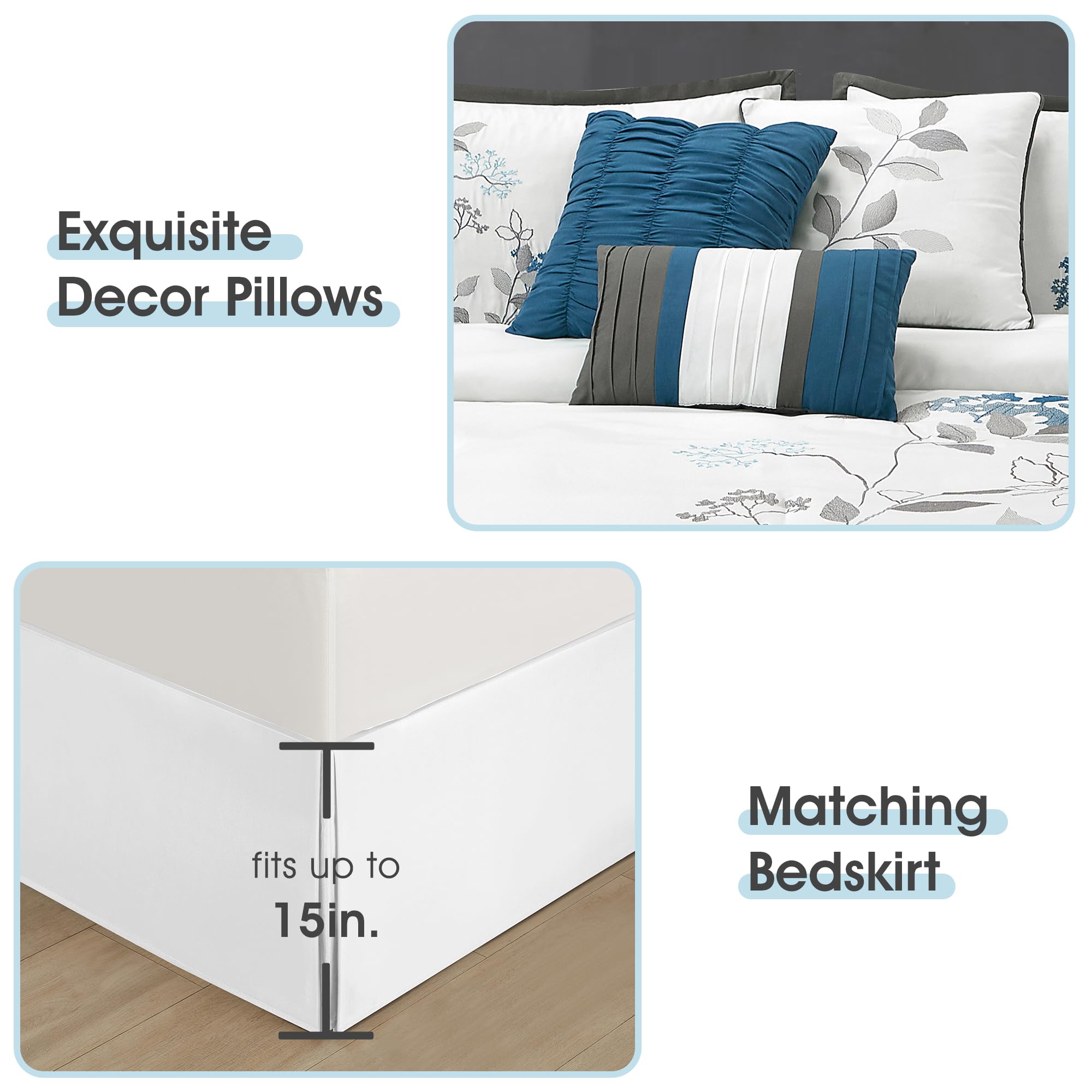 White Queen Comforter Set 7 Piece Bed in a Bag