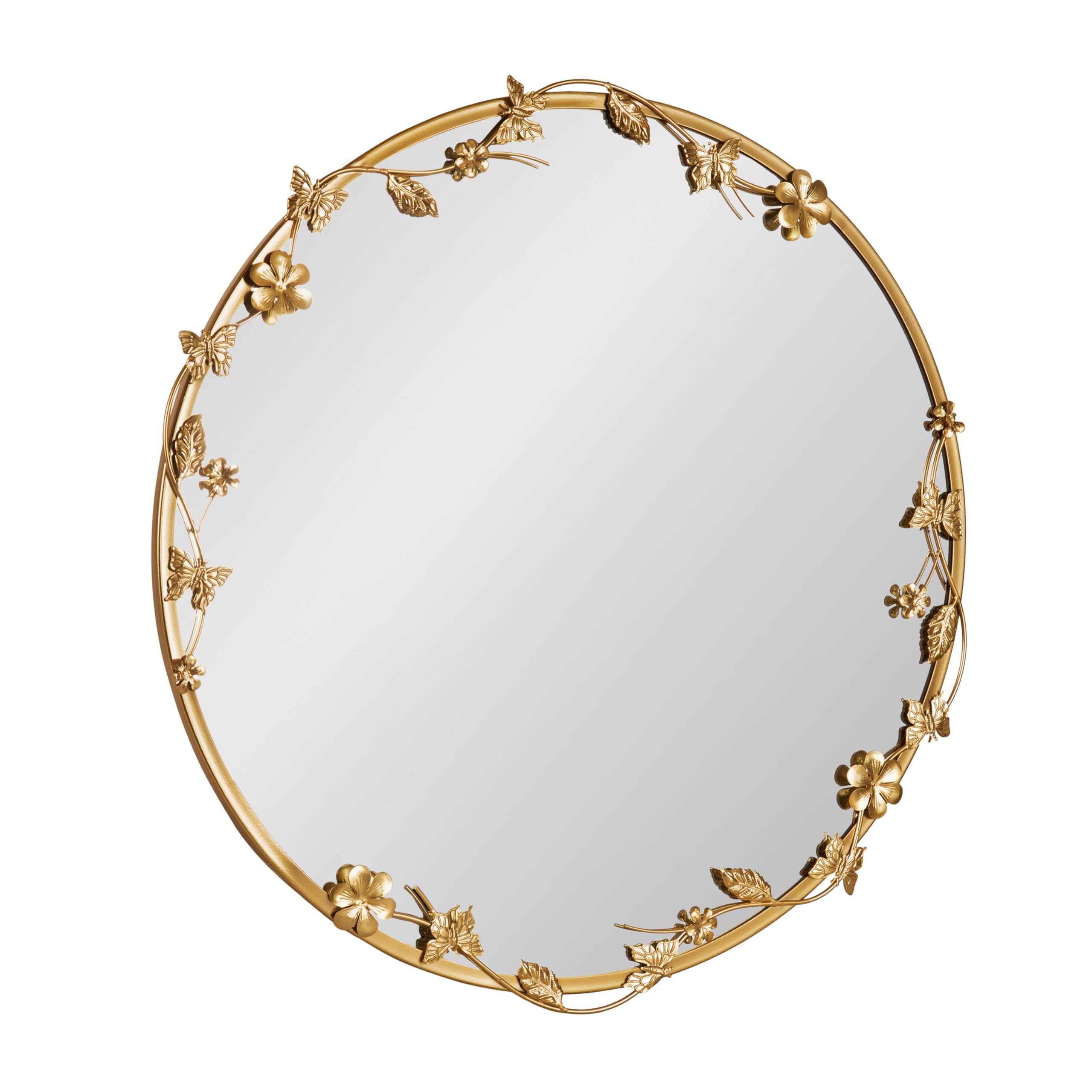 Round Gold Wall Mirror with Floral Detailing