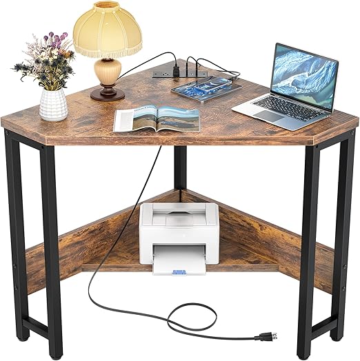 Corner Desk with Outlets and USB Ports