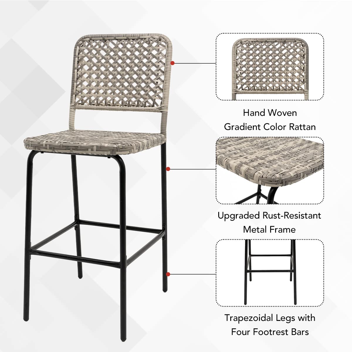 Outdoor Wicker Bar Stools Set of 2
