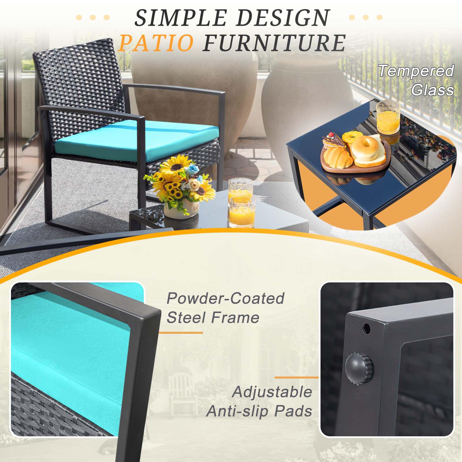 3-Piece Wicker Patio Bistro Set