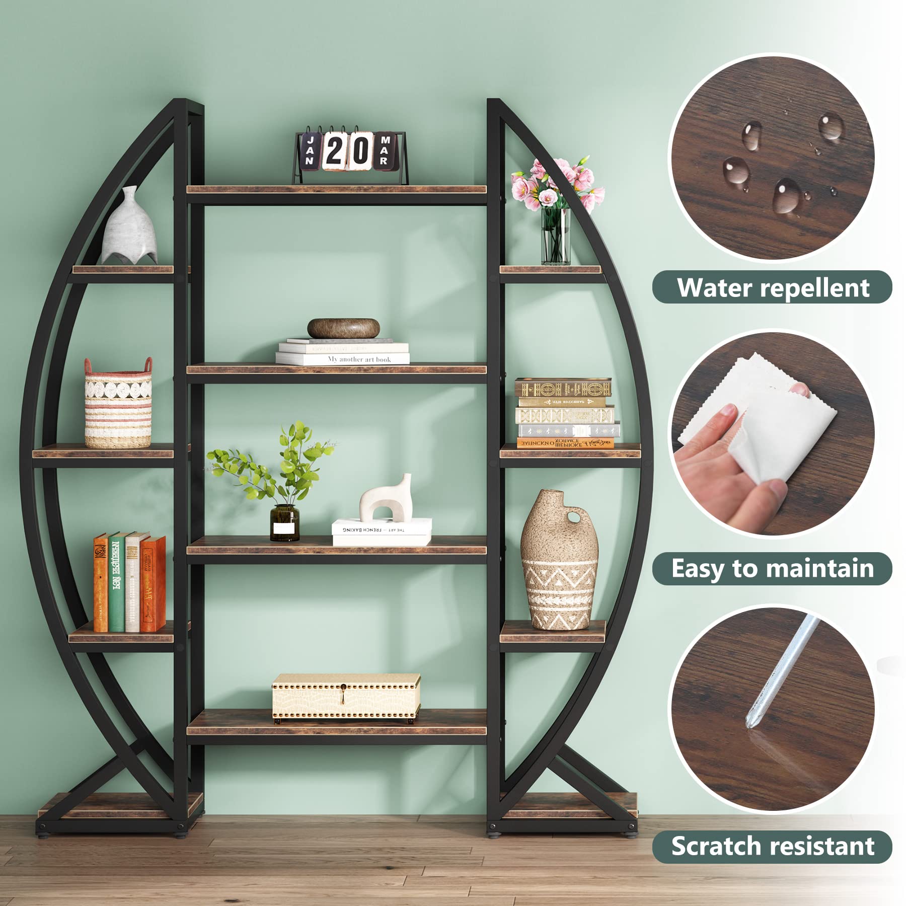 Oval Bookshelf Triple Wide 5-Tier Etagere Display