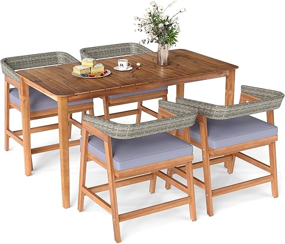 5 Piece Patio Dining Set with Cushioned Chairs