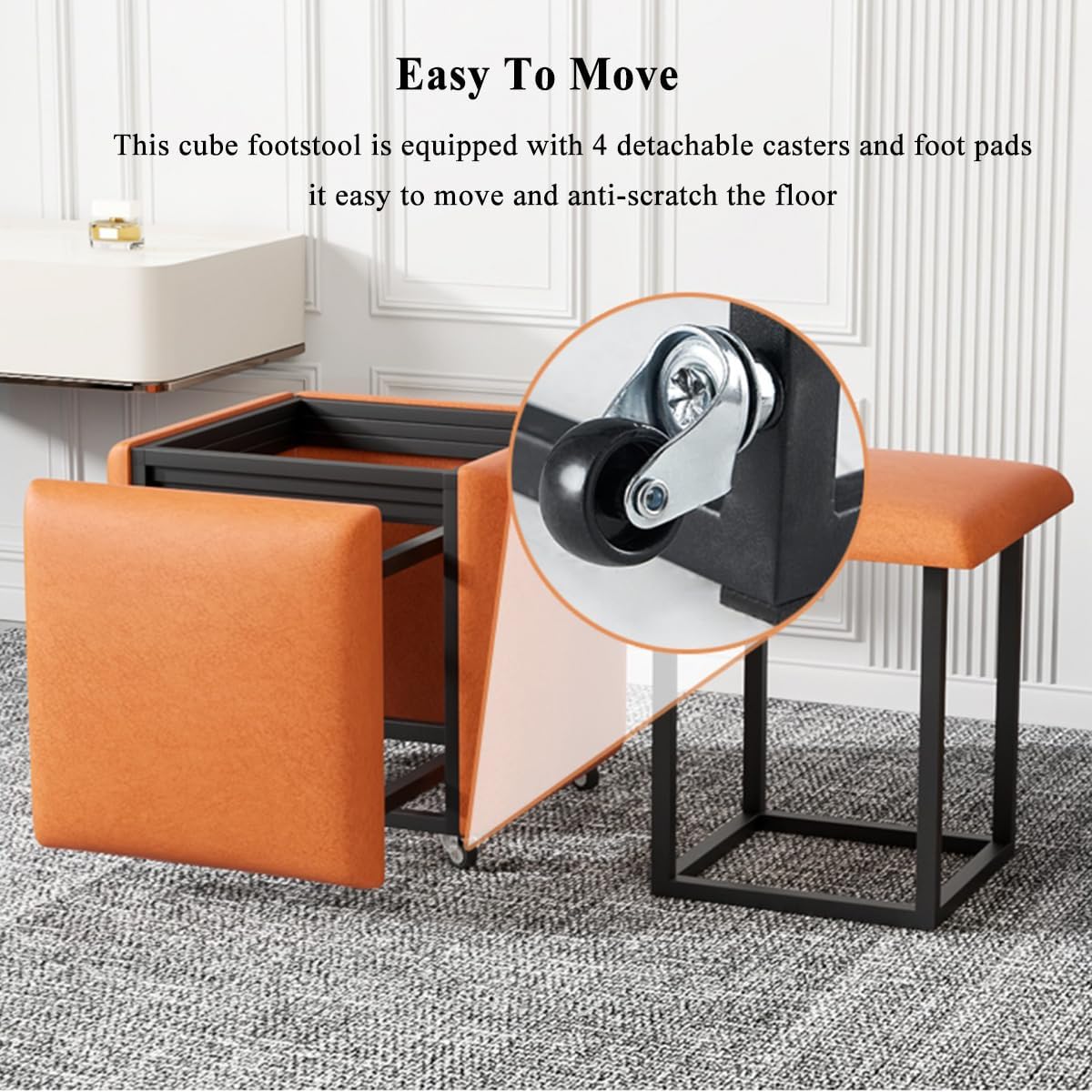 5-in-1 Nesting Pouf Ottoman Set with Metal Frame