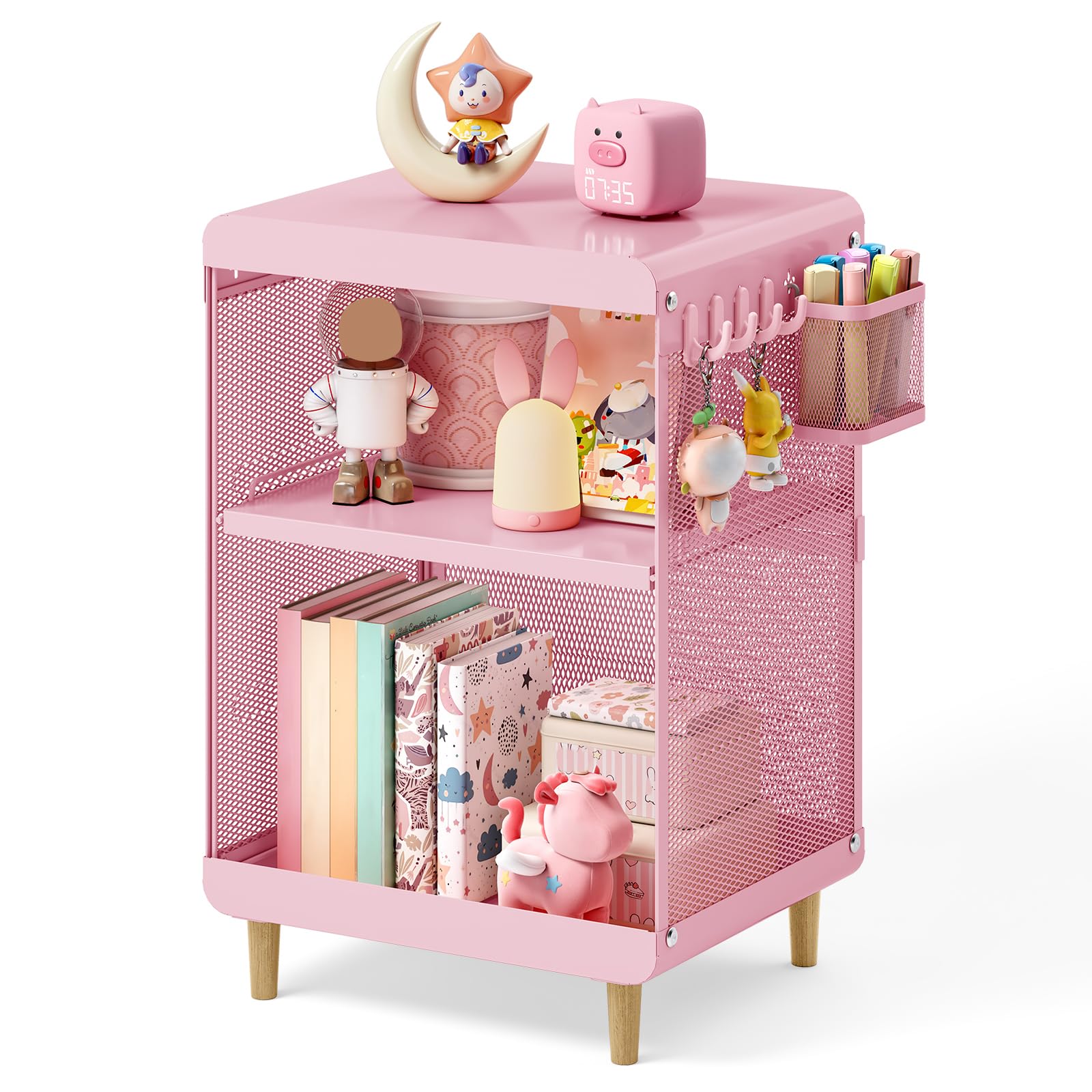 Kids Nightstand with Storage Shelves