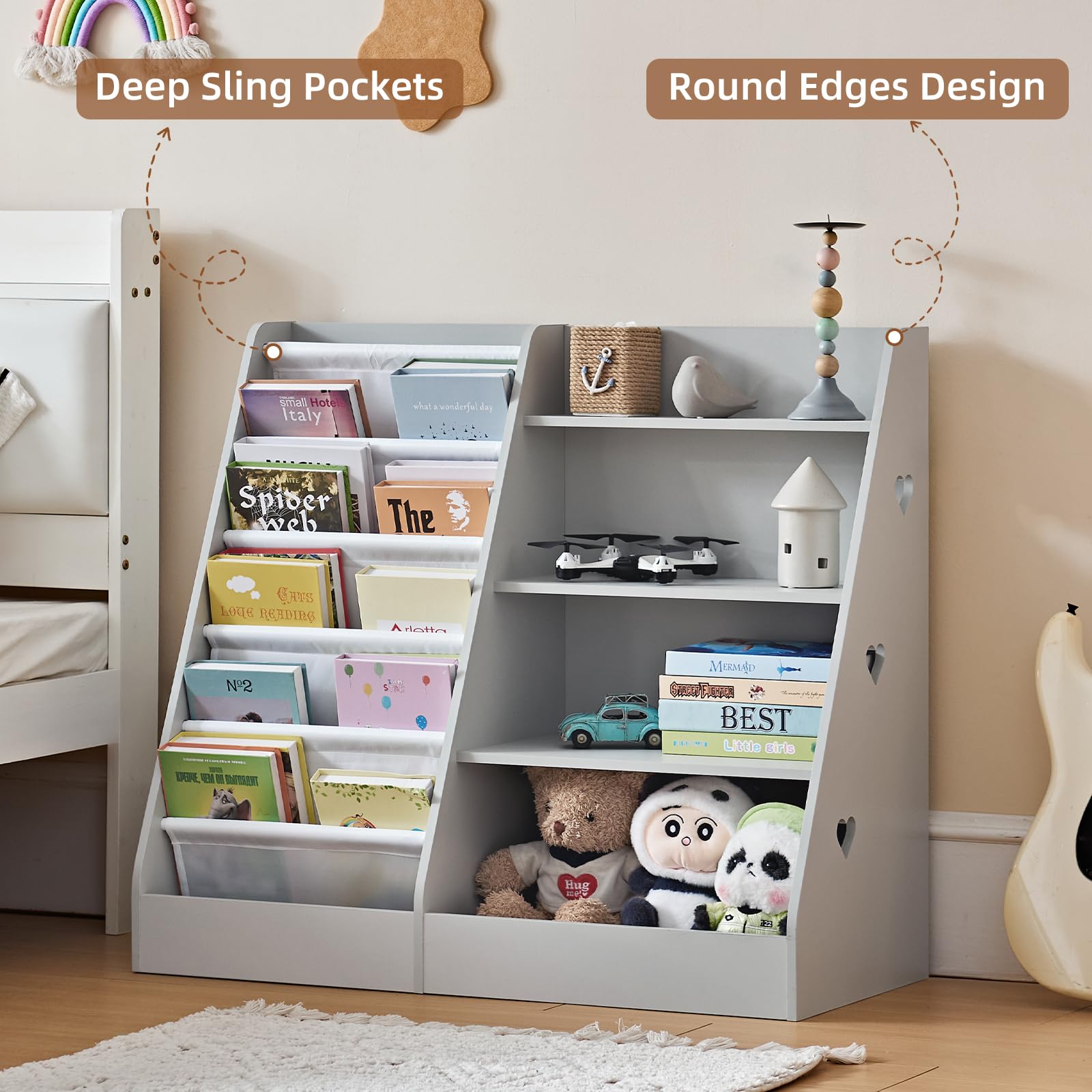 4 Tier Kids Bookshelf with Storage Organizer