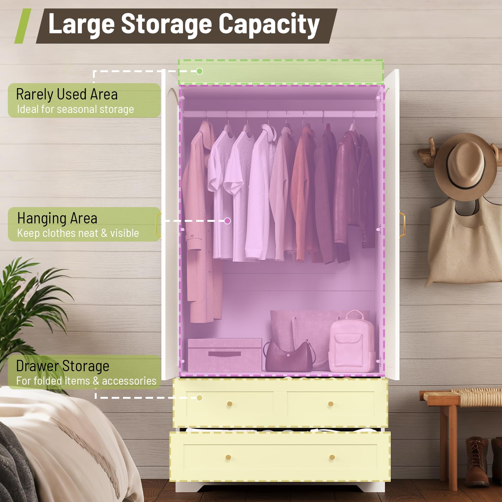 Armoire Wardrobe Closet with Full-Length Mirror