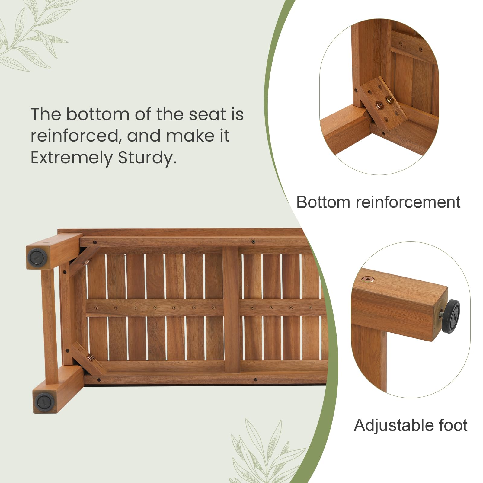 51" Acacia Wood Outdoor Bench