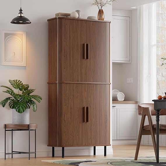 71" Fluted Pantry Cabinet with Adjustable Shelves and Pegboards