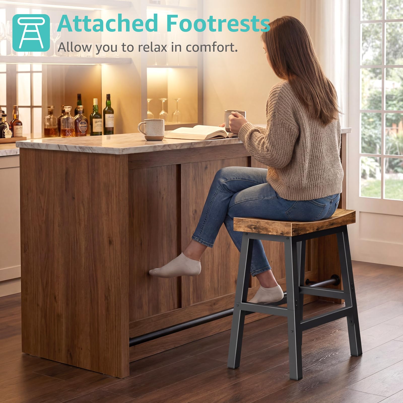 24 Inch Rustic Bar Stools Set of 2