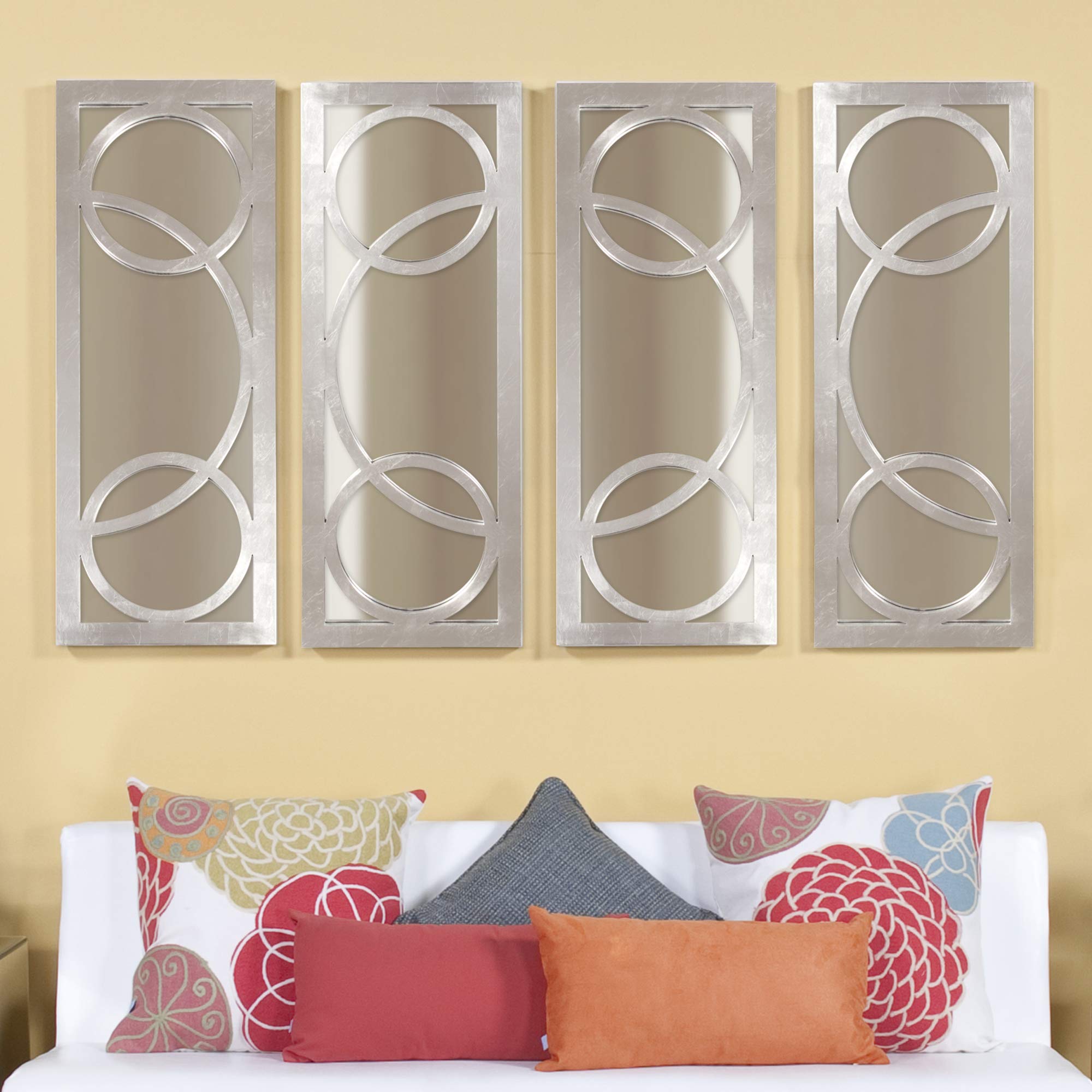 Dynasty Rectangular Wall Mirror with Circular Overlay Silver Leaf Finish