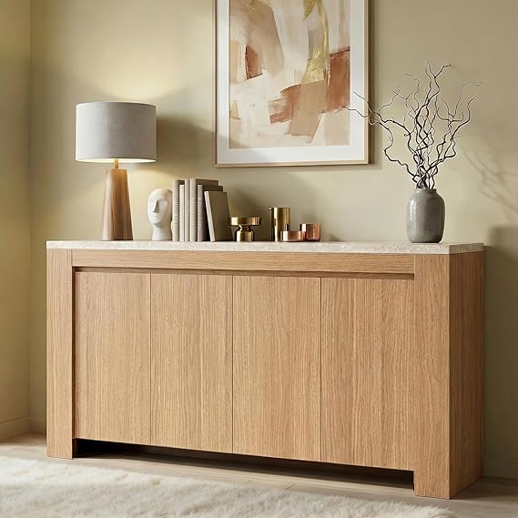 63" Sideboard Buffet Cabinet with Faux Marble Top