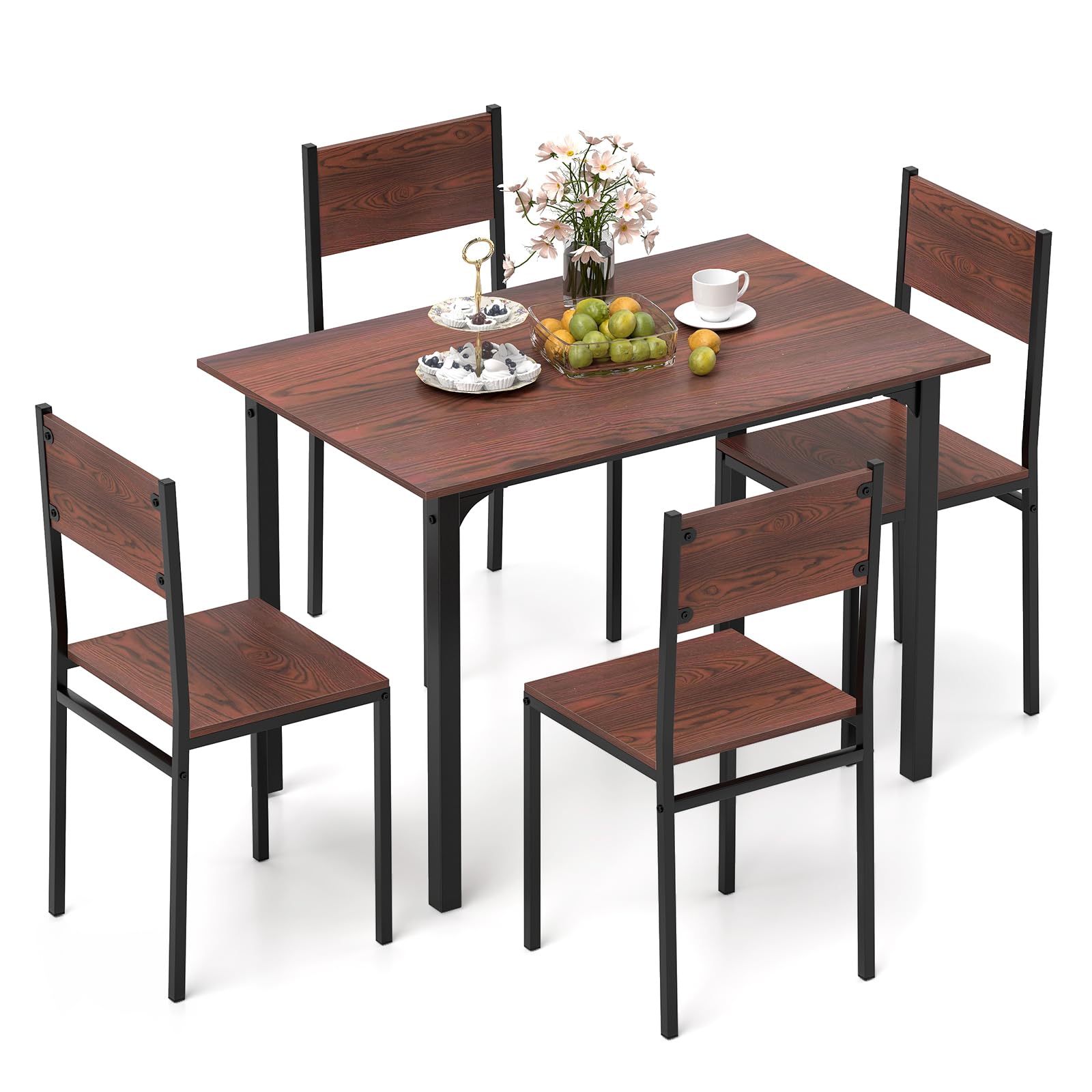 Dining Table Set for 4 with Chairs - Walnut