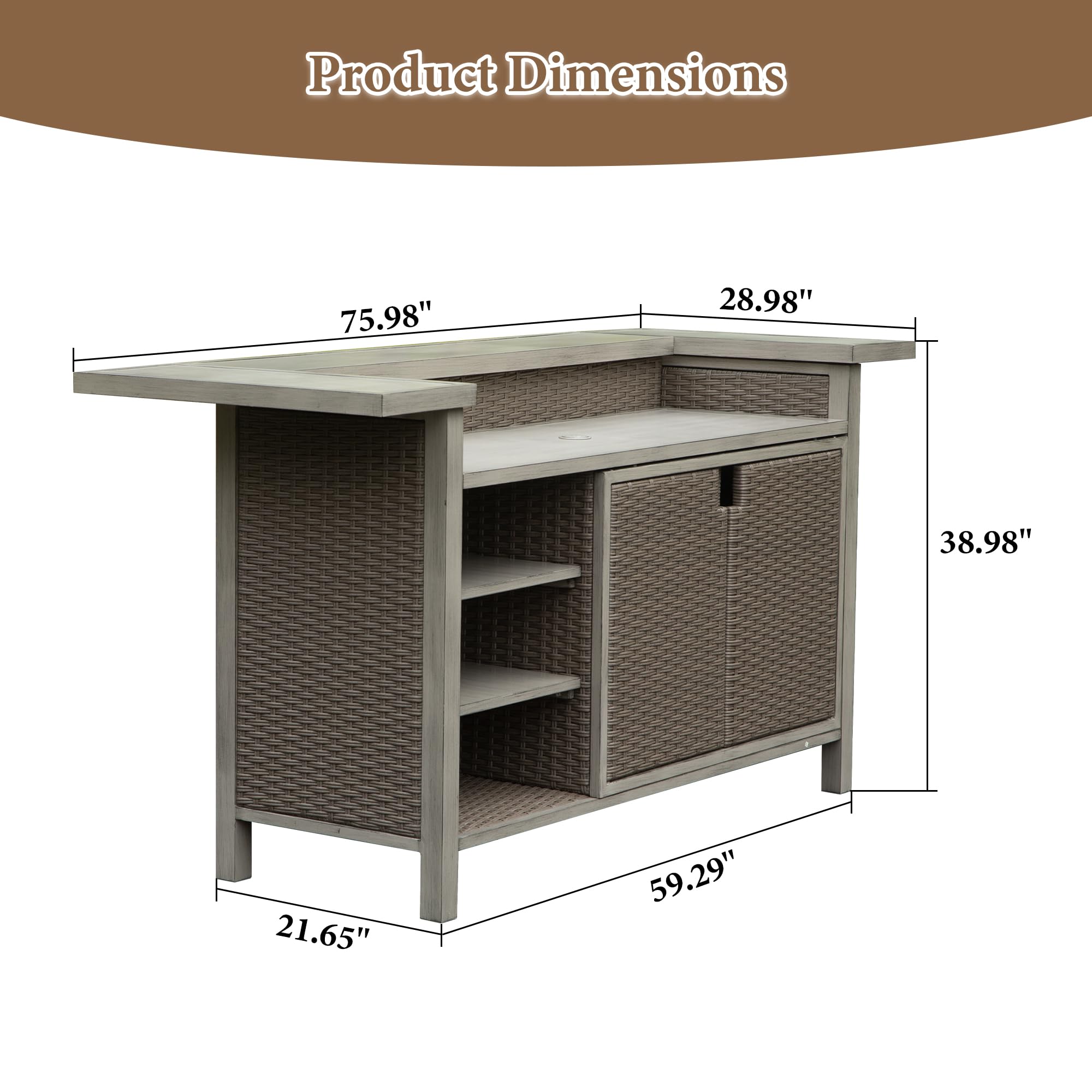 Outdoor Aluminum PE Wicker Bar Table with Storage Cabinet