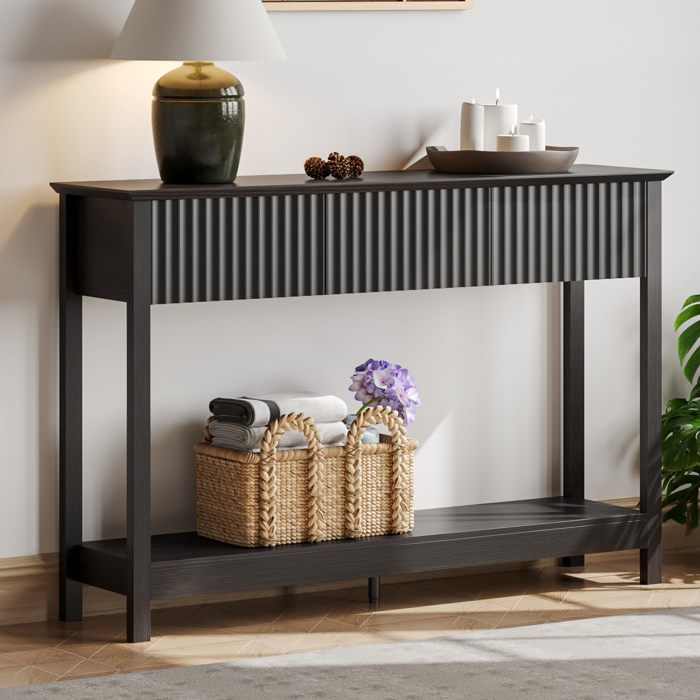 47" Fluted Console Table with 3 Drawers