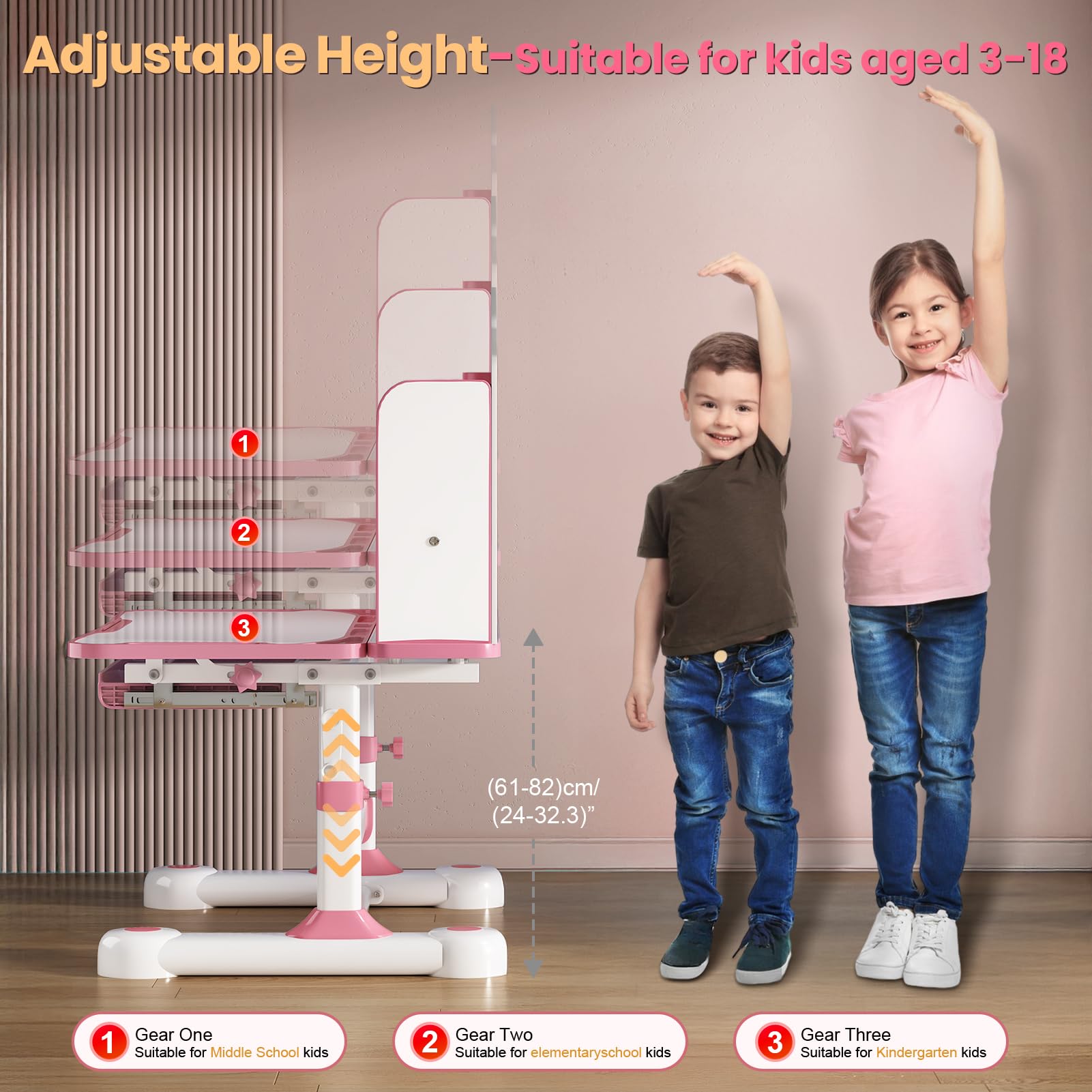Height Adjustable Kids Desk and Chair Set