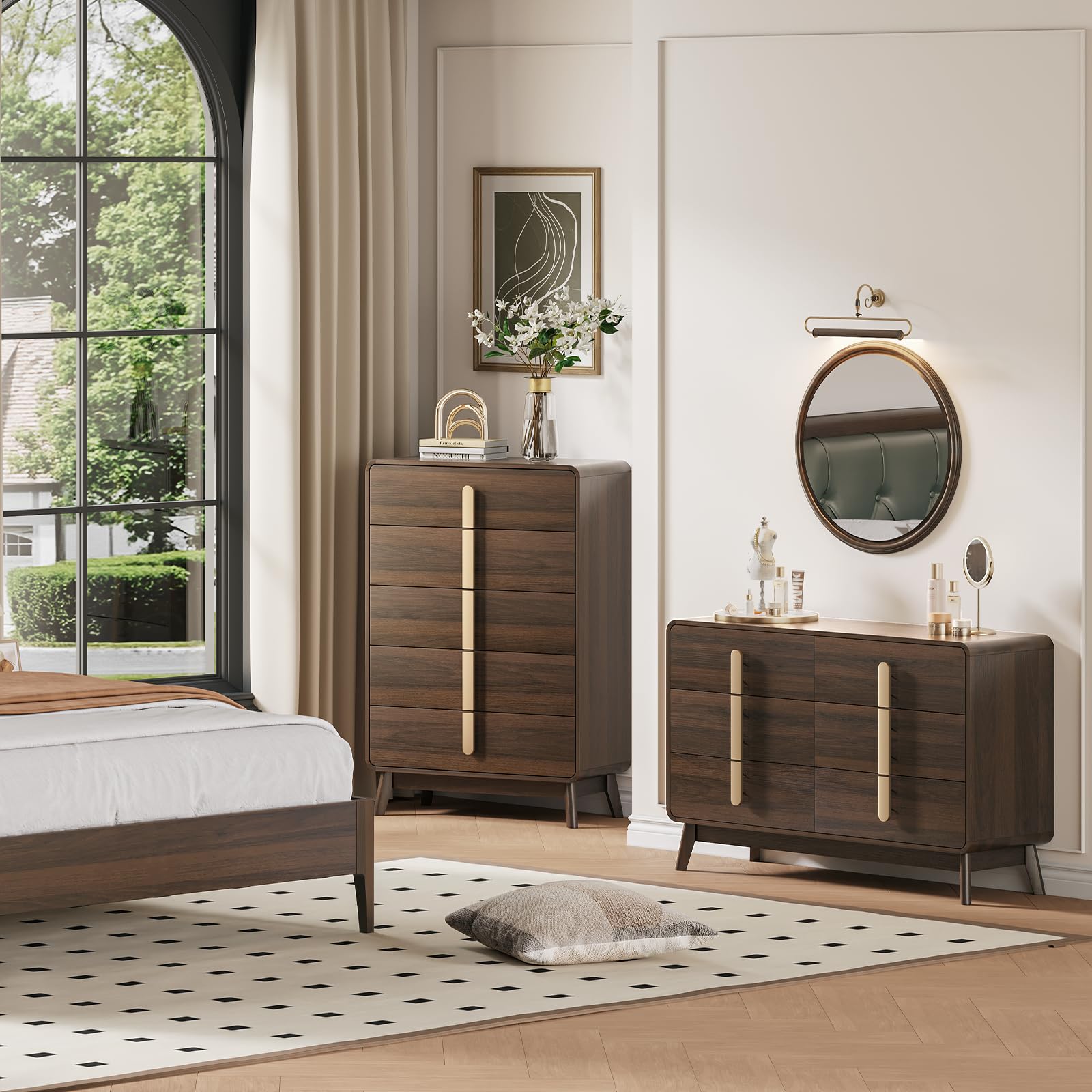 5-Drawer Mid-Century Modern Dresser with Metal Handles