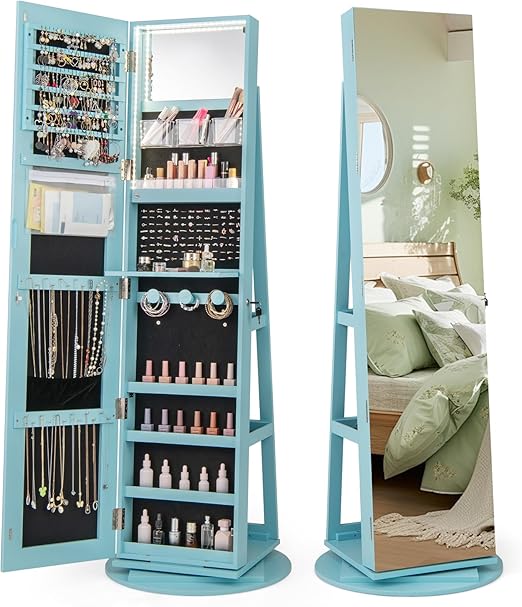360° Swivel Jewelry Armoire with Full Length Mirror